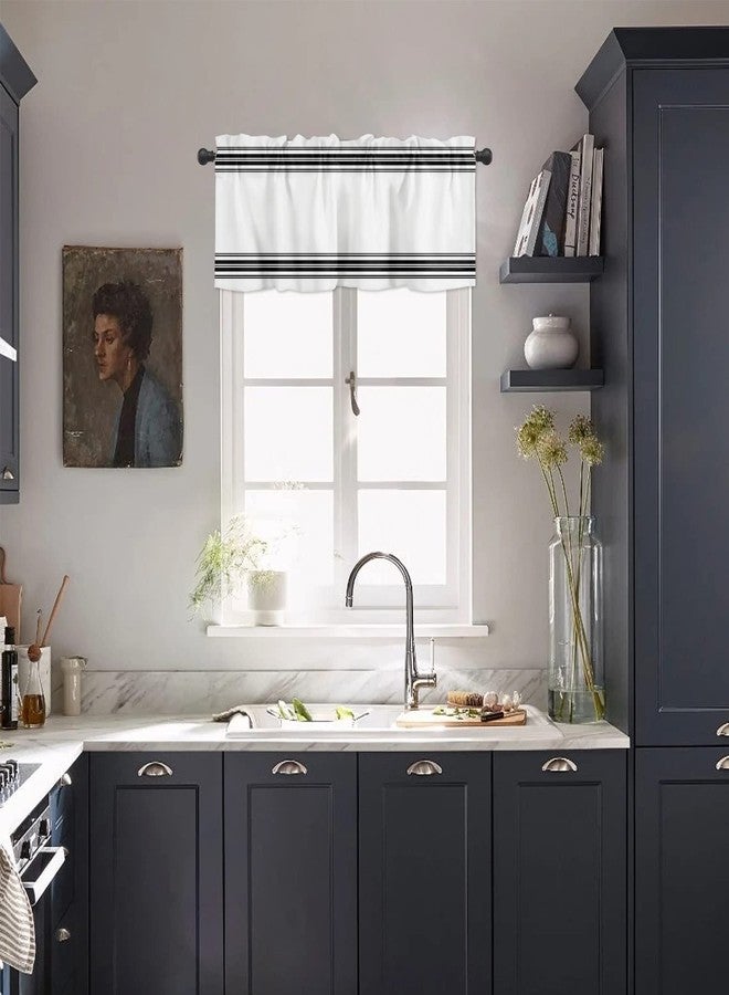 ALAGEO Windows Valances Curtain Black Ticking Vertically Stripe Kitchen Valances Rod Pocket Simple Style White Window Treatment Short Topper Curtains for Kitchen Bathroom Living Room 1 Panel,54 by 18 inches - Image 2